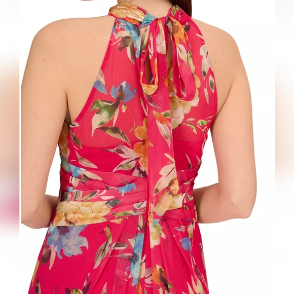 Adrianna Papell Floral Chiffon Maxi Halter Dress - Picture 3 of 10
